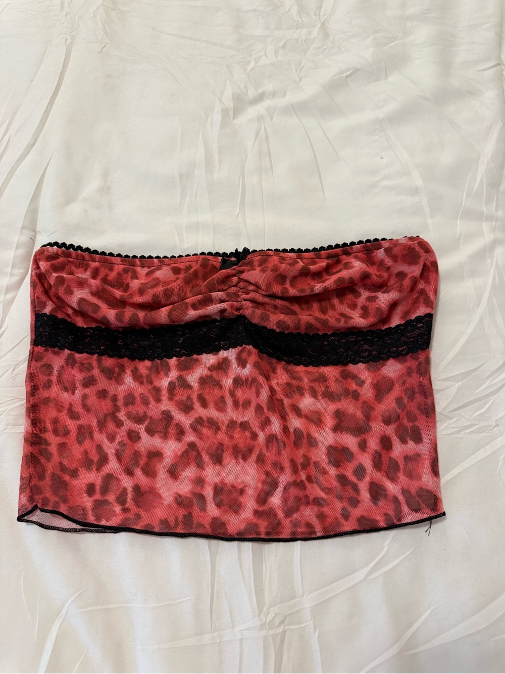 SHEIN Red Leopard Lace-Trim Bandeau Top